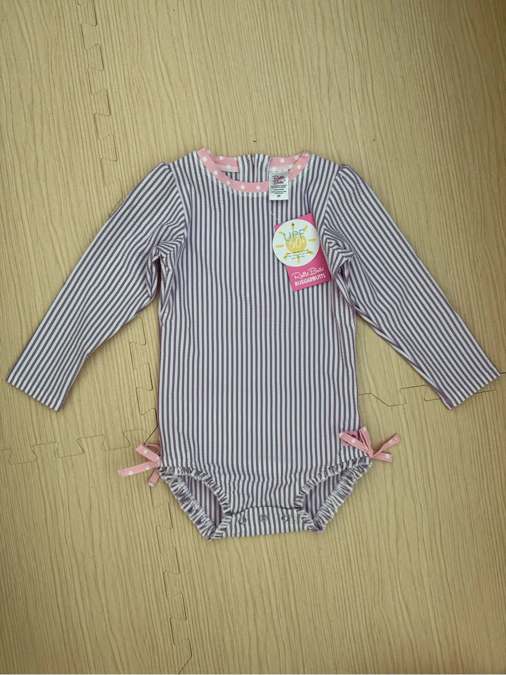 Ruffle Butts Purple & White Stripe Long-Sleeve One-Piece